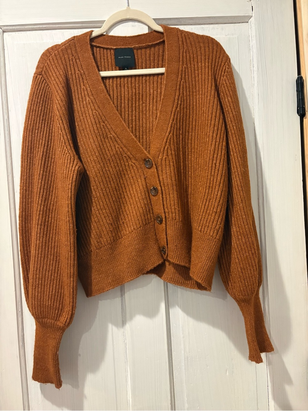 Alex Marie Rust Orange Ribbed Button-Front Cardigan